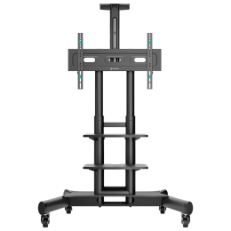 Мобильная стойка ONKRON TS1552 black для ТВ 40-70 (макс. вес 45.5 кг) с регулировкой высоты 1200-1500 мм, 2 полки, кабель-канал, колеса с блокировкой.