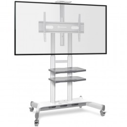 Мобильная стойка ONKRON TS1881 White для ТВ 50-86, VESA 300x100-800x500, макс. вес 90,9 кг, 2 полки, высота 1350-1650 мм.