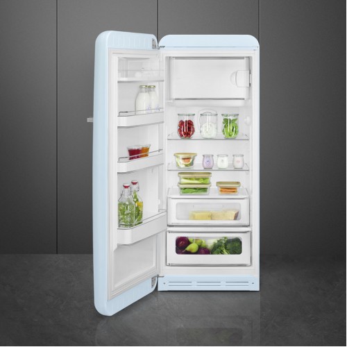 Холодильник SMEG 50-х годов, однокамерный, 270 л, пастельный голубой, инверторный компрессор, LED освещение
