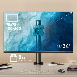 Кронштейн ONKRON d101e для мониторов 13-34, наклон -85°/+45°, поворот 360°, струбцина, макс. нагрузка 10кг.