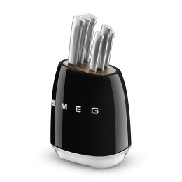 Комплект ножей SMEG, нож для овощей, нож универсальный, нож для мяса, нож сантоку, нож для хлеба, шеф-нож, подставка, цвет черный