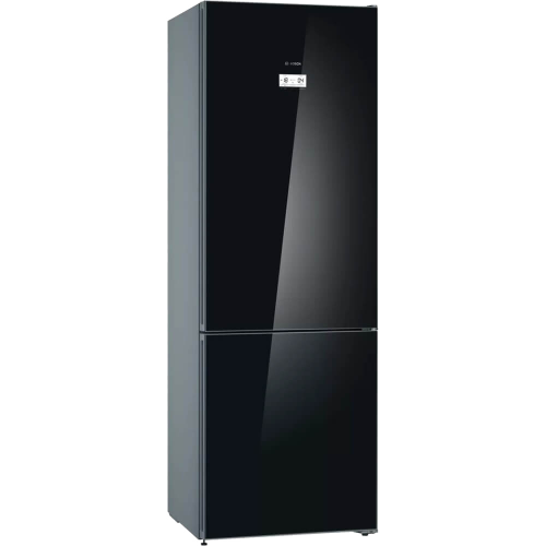Холодильник BOSCH 6 серия черный под стеклом, NoFrost, 290+110 л, SuperCooling, морозильная камера нижняя