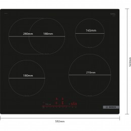 Индукционная панель Bosch PIF61RHB1E, 60 см, черная, сенсорное управление, CombiZone