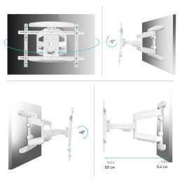 Кронштейн ONKRON M6L white 40-75 VESA до 400x600, наклон -5°/+8°, поворот ±140°, макс. нагрузка 45,5 кг.