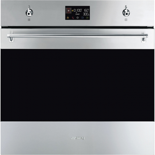 Встраиваемая электрическая духовка SMEG 60 см с СВЧ, 11 функций, паровая очистка, нержавеющая сталь - Коллекция Classica