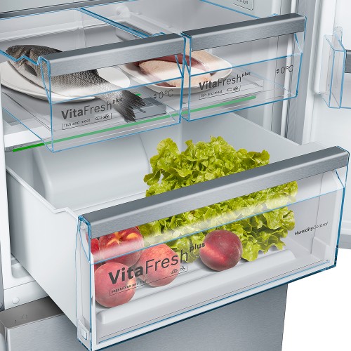 Холодильник BOSCH 6 серия черный под стеклом, NoFrost, 290+110 л, SuperCooling, морозильная камера нижняя