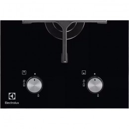 Газовая поверхность Electrolux EGC3322NVK, 2 конфорки, 3900 Вт, стекло, чугунные решетки, газ-контроль, 29x52 см