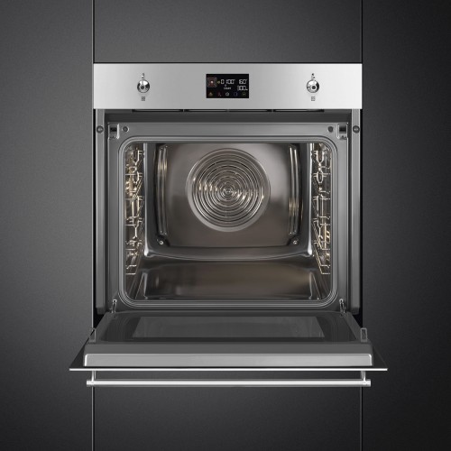 Встраиваемая электрическая духовка SMEG 60 см с СВЧ, 11 функций, паровая очистка, нержавеющая сталь - Коллекция Classica
