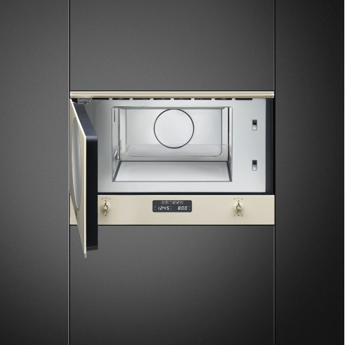 Встраиваемая микроволновая печь SMEG Coloniale 60 см, 38 см, кремовая с позолоченными переключателями
