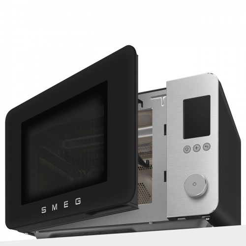 Микроволновая печь SMEG, отдельностоящая, объем 27 л, 9 функции приготовления, аэрогриль, 25 автоматических программ, быстрый старт, размораживание, мощность 900 Вт, 5 уровней мощности, инвертер + поворотный стол, плавное открывание дверцы, цвет черный