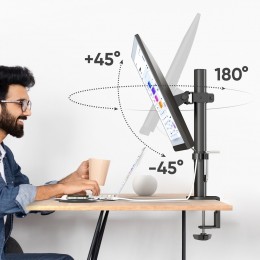 Кронштейн ONKRON d101e для мониторов 13-34, наклон -85°/+45°, поворот 360°, струбцина, макс. нагрузка 10кг.
