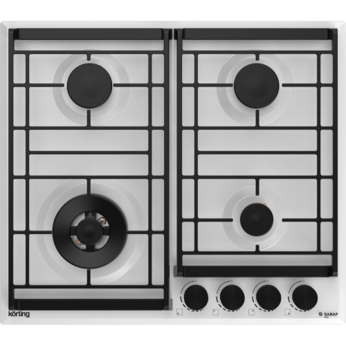 Встраиваемая газовая варочная панель KORTING 60 см с 4 конфорками, WOK, газ-контролем и электроподжигом - белая