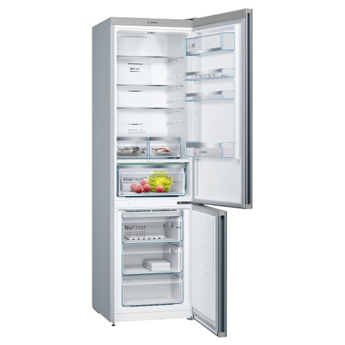 Холодильник BOSCH 6 серия черный под стеклом, NoFrost, 290+110 л, SuperCooling, морозильная камера нижняя
