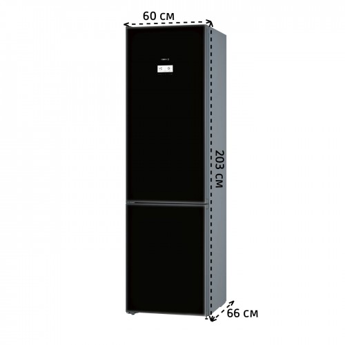 Холодильник BOSCH 6 серия черный под стеклом, NoFrost, 290+110 л, SuperCooling, морозильная камера нижняя
