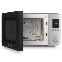 Микроволновая печь SMEG, отдельностоящая, объем 27 л, 9 функции приготовления, аэрогриль, 25 автоматических программ, быстрый старт, размораживание, мощность 900 Вт, 5 уровней мощности, инвертер + поворотный стол, плавное открывание дверцы, цвет черный
