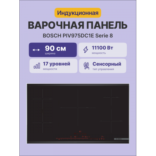 Индукционная плита 90 см Серия 8 с 5 конфорками черного цвета