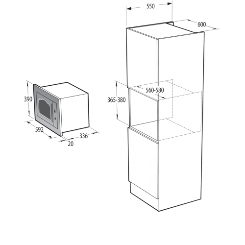 Встраиваемая микроволновая печь GORENJE Classico 23 л с грилем, поворотными переключателями, бежевая - 39x59,2x43.2 см