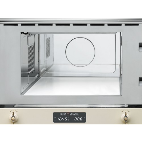 Встраиваемая микроволновая печь SMEG Coloniale 60 см, 38 см, кремовая с позолоченными переключателями