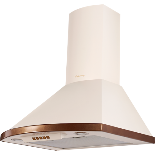 Вытяжка Kuppersberg 60 см: настенная, 650 м³/ч, электронное управление, 3 скорости, галогеновое освещение, бежевый цвет, анодированные алюминиевые фильтры