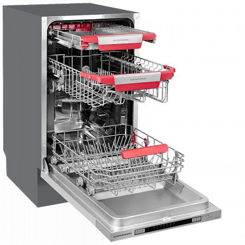 Встраиваемая узкая посудомоечная машина Kuppersberg 45 см - 10 комплектов, электронное управление, 7 программ, 3-я корзина для столовых приборов