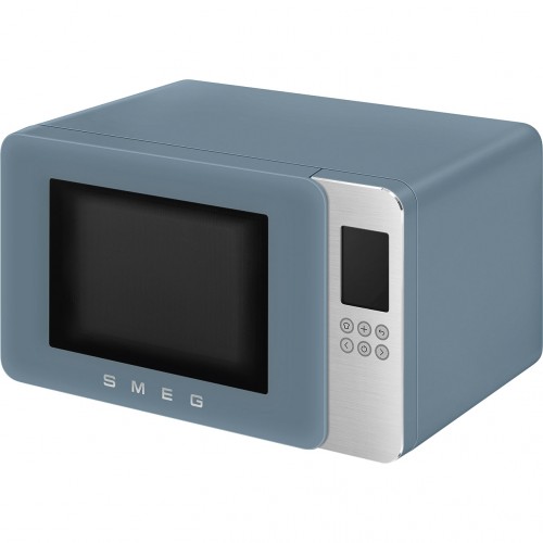 Микроволновая печь SMEG, отдельностоящая, объем 29 л, 4 функции приготовления, гриль, 18 автоматических программ, быстрый старт, размораживание, мощность 900 Вт, 5 уровней мощности, инвертер + поворотный стол, цвет синий шторм