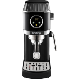 Кофеварка KORTING KCM 1002 EN, рожковая, 20 бар, сенсорное управление, 1.2 л, защита от перегрева, таймер, подогрев чашек, вспениватель, черная