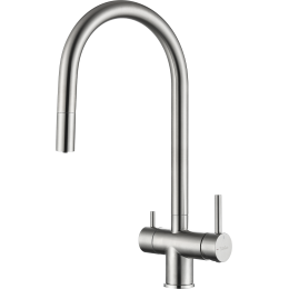 RIVELATO 2433505 BS однорычажный смеситель для кухни TREVI U-обр. с краном питьевой воды D-35мм, выдвижной излив, материал: латунь, цвет: нержавеющая сталь