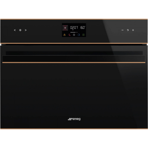 H1: Духовой шкаф Smeg с микроволновкой - Компактный многофункциональный 60 см, 11 функций, черное стекло Eclipse, медный профиль