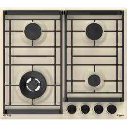 Варочная панель KORTING hg 6302 ctb, газовая, 60 см, 4 конфорки, WOK, газ-контроль, электроподжиг, бежевый