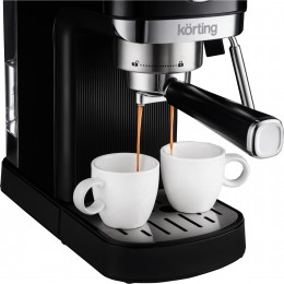 Кофеварка KORTING KCM 1002 EN, рожковая, 20 бар, сенсорное управление, 1.2 л, защита от перегрева, таймер, подогрев чашек, вспениватель, черная
