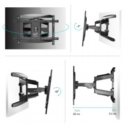 Кронштейн ONKRON M6L black 40-75 VESA до 400x600, наклон -5°/+8°, поворот ±140°, макс. нагрузка 45,5 кг.