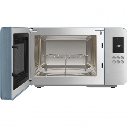 Микроволновая печь SMEG, отдельностоящая, объем 29 л, 4 функции приготовления, гриль, 18 автоматических программ, быстрый старт, размораживание, мощность 900 Вт, 5 уровней мощности, инвертер + поворотный стол, цвет синий шторм