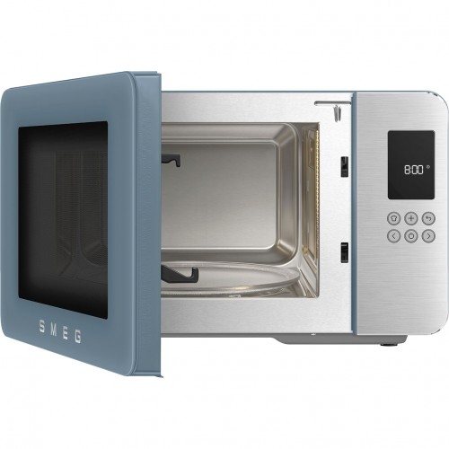 Микроволновая печь SMEG, отдельностоящая, объем 29 л, 4 функции приготовления, гриль, 18 автоматических программ, быстрый старт, размораживание, мощность 900 Вт, 5 уровней мощности, инвертер + поворотный стол, цвет синий шторм