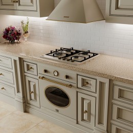 Встраиваемая варочная панель Korting hg 661 ctb, газ, 60 см, 4 конфорки, WOK, слоновая кость, бронза.