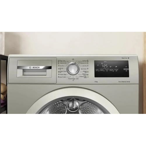 H1: Конденсационный сушильный барабан Bosch Serie 4 8кг Silver inox с QuickDry, AutoDry и EcoSilence™ Motor (84.2х59.8х61.3 см)