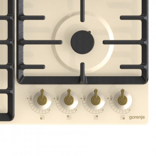 Встраиваемая газовая варочная панель GORENJE 60 см, цвет слоновая кость, чугунные решетки, автоматический электроподжиг