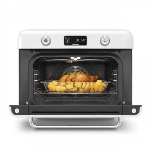 Мини-печь Smeg 30 л с LCD дисплеем, 10 функциями, паром и галогенной подсветкой в стиле 50-х годов - белая