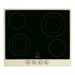 Варочная панель Smeg Coloniale P864PO, 60 см, стеклокерамика, кремовая рамка, латунная фурнитура