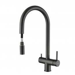 RIVELATO 2433505 PVD black однорычажный смеситель для кухни TREVI U-обр. с краном питьевой воды D-35мм, выдвижной излив, материал: латунь, цвет: черный