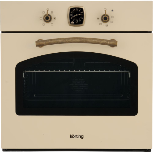 Встраиваемый духовой шкаф Korting Retro Calabria 59.8 см, 6 режимов, аналоговые часы, слоновая кость+бронза