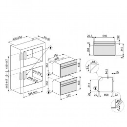 Встраиваемая микроволновая печь SMEG SO4101M0B3, 45 см, гриль, 40 л, LCD, таймер, блокировка.