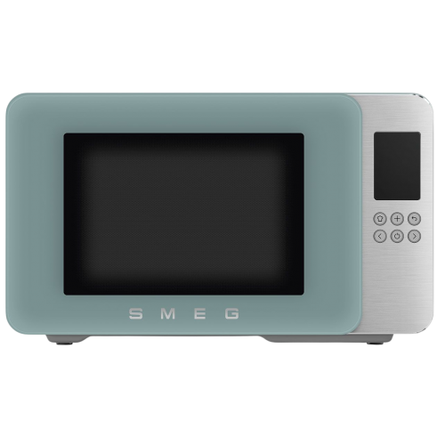 Микроволновая печь SMEG, отдельностоящая, объем 29 л, 4 функции приготовления, гриль, 18 автоматических программ, быстрый старт, размораживание, мощность 900 Вт, 5 уровней мощности, инвертер + поворотный стол, цвет изумрудно-зеленый