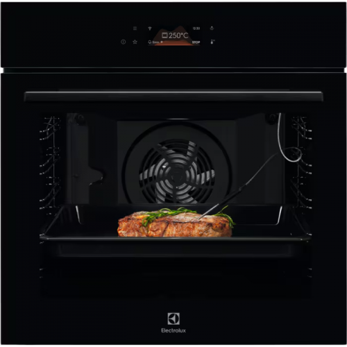 Встраиваемая электрическая духовка ELECTROLUX AssistedCooking с пиролизом, черное стекло, сенсорное управление, цветной ЖК-дисплей
