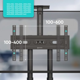 Мобильная стойка ONKRON TS1551 black для ТВ 40-70 (макс. 55,5 кг), VESA 200x200 - 400x600, высота 1200-1500 мм, с кабель-каналом и колесами.