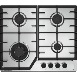 Варочная поверхность Kuppersberg/ KITCHEN RETAIL / Варочная поверхность Kuppersberg, газ, High-Tech, 58 см, автоматический электроподжиг, газ-контроль, форсунки под сжиженый газ, SABAF конфорки, чугунные решетки, цвет нержавеющая сталь, цвет фурнитуры чер