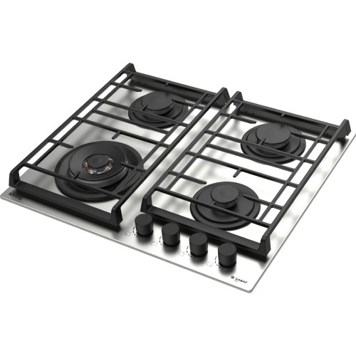 Встраиваемая газовая варочная панель KORTING 60 см с 4 конфорками, WOK, газ-контролем и электроподжигом - нержавеющая сталь