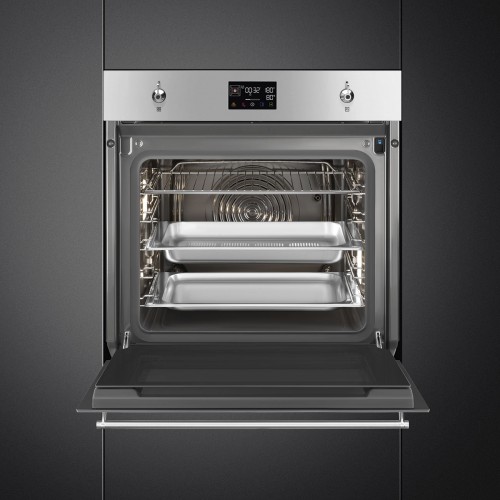 Встраиваемый духовой шкаф SMEG Classica - Многофункциональный комбинированный паровой духовой шкаф, 60 см, 12 функций, нержавеющая сталь с защитой от отпечатков пальцев