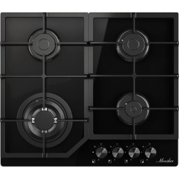Варочная панель MONSHER MGG 63 Noir, газ, 4 конфорки, 59 см, чугунные решетки, электроподжиг, газ-контроль, черный.
