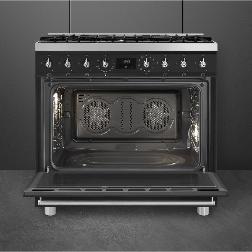 Варочный центр Smeg Sinfonia: Газовая панель с сенсорным управлением, таймером и объемом духовки 115 л