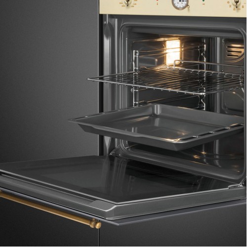 Встраиваемый духовой шкаф SMEG Coloniale 60 см - 9 режимов, пиролиз, 65 л, часы/таймер, галогенная подсветка, Soft Close